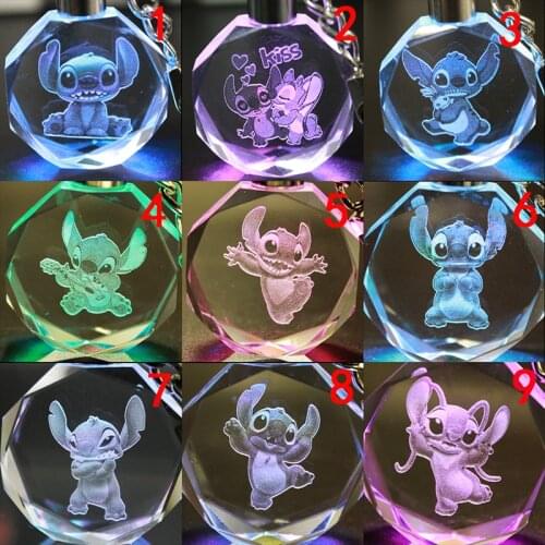 Disney Lilo & Stitch Anime Figures Toy Cartoon Products Accessories Customized LED Keychain Light Birthday Gifts