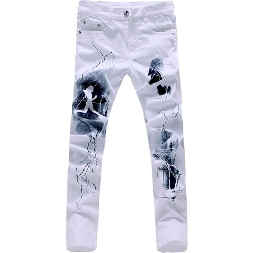 New Spring fashion printed men skinny denim pants casual cotton biker jeans trousers overalls 28-36 Drop Shipping ABZ191