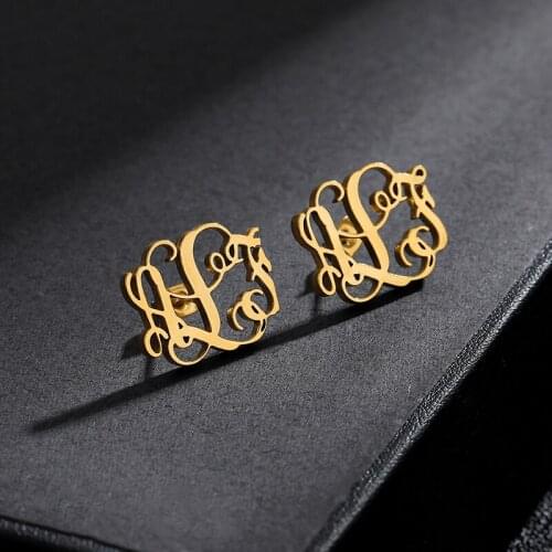 Personalized Monogram Name Earrings Jewelry Custom Initials Stud Earrings For Women Girl Stainless Steel Oorbellen Jewelry
