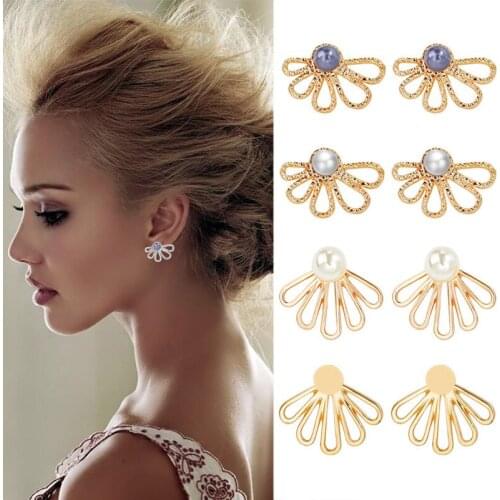 JewOrna Imitation Pearl Heart Crystal Flower Leaf Angel Wings Geometry Stud Earrings Women Statement Earring Jewelry JOE103