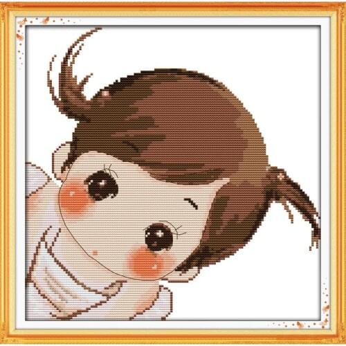 Joy Sunday Cute Girl 14CT Print On Canvas Cross-stitch DIY DMC Chinese Cross Stitch Kit Needlework Embroidery Home Decor Gift
