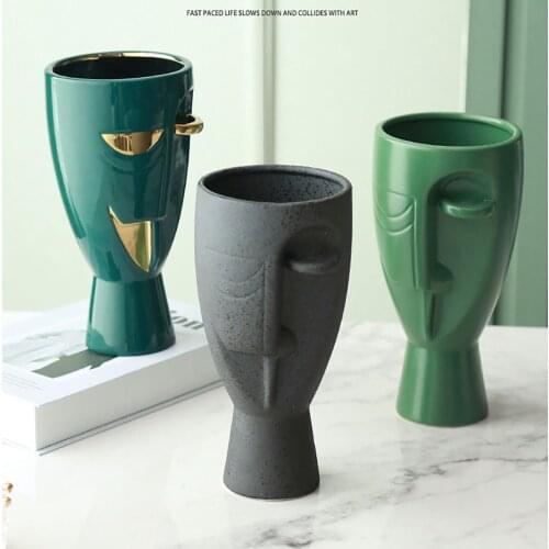 Ceramic Flower Face Art Nordic Home Plants Flower Pot Vase Planter Tabletop Decoration Sculpture Table Flower Vases Portrait