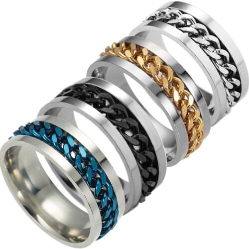 Stainless Steel Rotatable Decompression Mens Ring High Quality Rotating Chain Punk Womens Jewelry Party Gift кольца