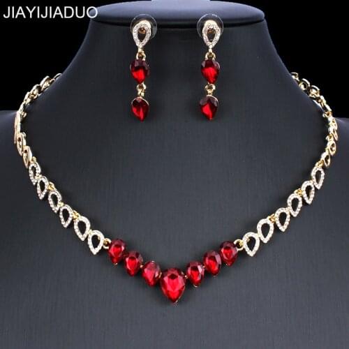Jiayijiaduo Exquisite Crystal Necklace Earring Sets for Cute Womens Dresses Accessories Gift Jewelry Set dropshipping new
