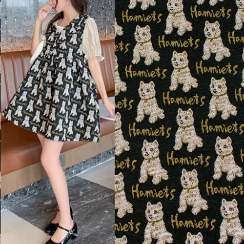 Cute Cartoon Dog On Black Jacquard Fashion Fabric For Dress Coat Tecido Cheap Fabric Tecidos Para Roupa Shabby Tissu Vestidos