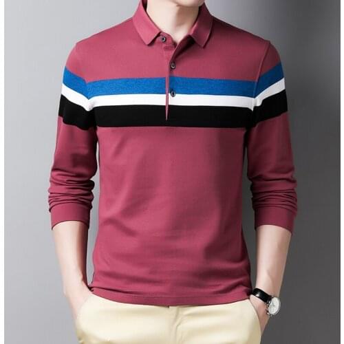 Mens Cotton T-Shirt Polo Shirt Long Sleeve Casual Business Breathable V-Neck Button 3Xl Striped Solid Color