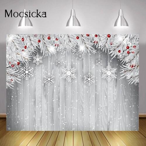 Winter Wooden Floor Portrait Backdrop Sliver Snowflake Photography Snow Christmas Party Decorations Background Merry Xmas Props