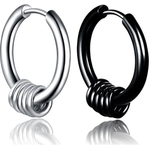 New Black Silver Color Hip-Hop Round Circle Stud Earrings For Mens Korean Dangle Earring Stainless Steel Jewelry