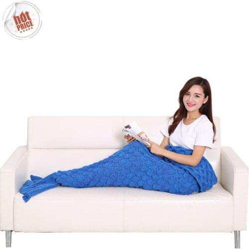 90cmx195cm Mermaid Blanket Handmade Wool Knit Blanket New Fashion Fish Tail Sofa Blanket Travel Picnic Blanket Fishing Sleep bag