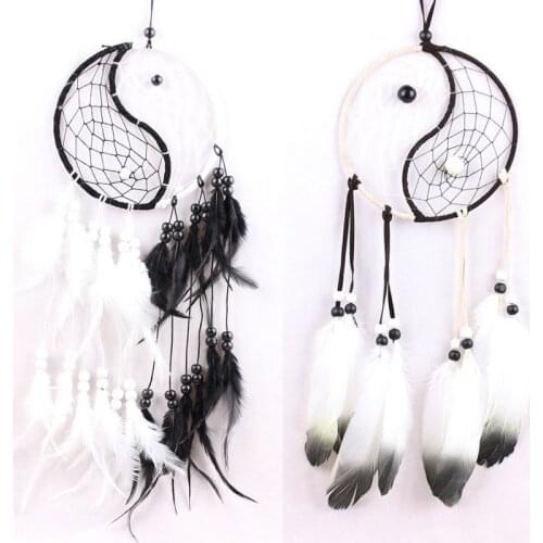 Handmade Love Heart Feather Pendents Wall Hanging Dream Net Catcher Dreamy Room Decoration Indian Culture Fairy Ornament