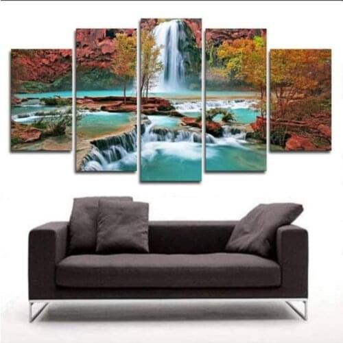 Full Square/Round Drill 5D DIY diamond painting 5pc waterfall Pictures mosaic Diamond Embroidery Wall Arts J0886