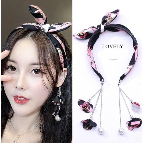 Women Removable Earring Ribbon Hairband Hair Hoop with Eardrop Headband Fashion Dangler Head Band Hair Accessories Headwear