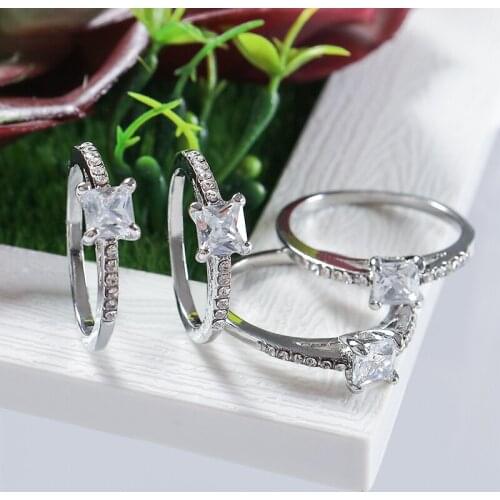 QCOOLJLY Elegant Shiny CZ Crystal rings for Women Sliver Color Wedding Engagement fashion Jewelry Zircon female ring