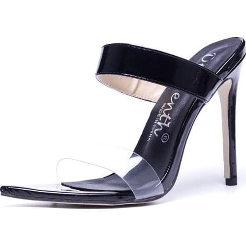 HOT Summer Women Thin Heels High Heels Sandals lady Pumps women sandals Pointed Toe PVC 11CM Slip On women shoes size 35-42