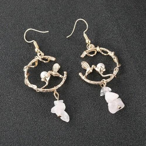 Fashion Jewelry Gold Color Birds Flowers Earrings For Women Vintage Cute Animal Bird Simulated Pearl Earrings Christmas Gift