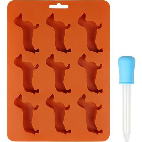 Silicone Ice Mold Tray,Orange Animal Modeling Ice Making Mold,9 Puppy Model Mold Equipped With A Dropper Gift
