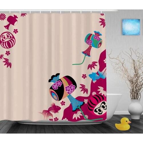 Japanese Traditional Card Pattern Bathroom Shower Vintage Home Decor Shower Curtain Waterproof Polyester Fabric With Hooks