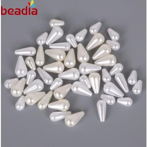 Factory Price 100/50pcs White Ivory Hole 1.8mm Water Tear Drop Bead ABS Imitation Plastic Pearl Loose Beads For DIY Jewelry