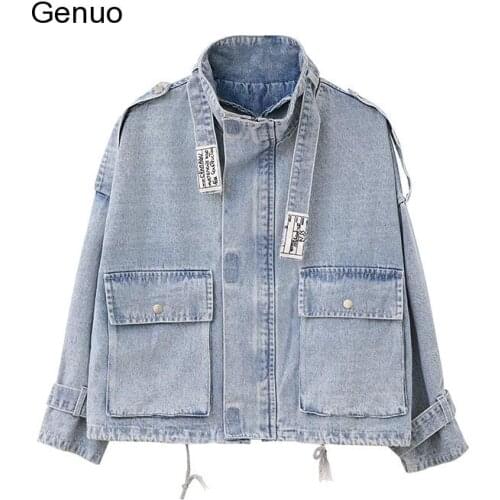 Oversized Vintage Women Basic Jeans Jacket with Big Pocket 2020 Autumn Loose Harajuku Outwear Long Sleeve Denim Coat Femme