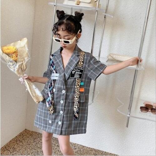 2021 Korean style girls plaid dress fashion summer girls dresses 6-12 years B337