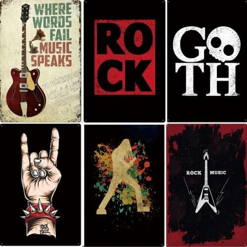 Rock & Roll Tin Sign Vintage Metal Sign Plaque Metal Vintage Metal Poster Retro Rock Wall Decor for Bar Pub Club Tinplate