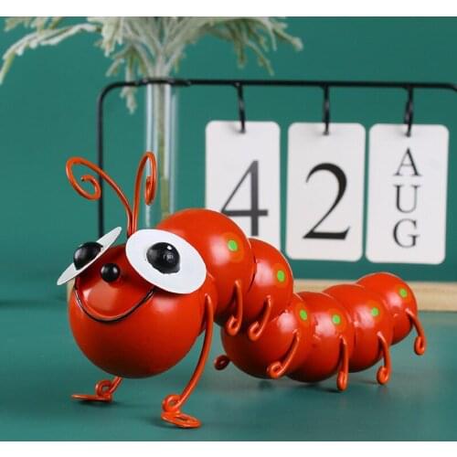 1PCS Wrought Iron Caterpillar Sculptures Colorful Cute Cartoon Iron Insect Ornament Home Desktop Decor Lawn Decoration Art Craft