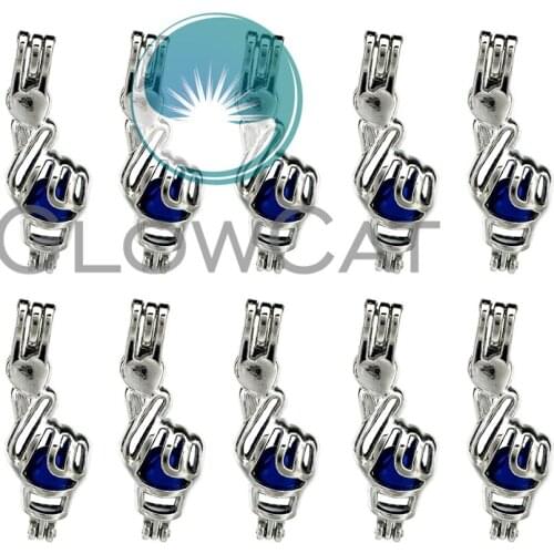 10x K776 Love Heart Gesture Locket Pendant Essential Oil Diffuser Beads Pearl Cage Jewelry Making