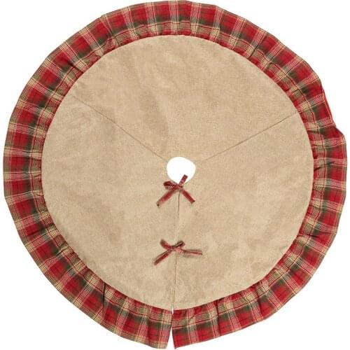 120cm Round Plaid Trim Carpet Floor Mat Christmas Tree Skirt Cover Decoration