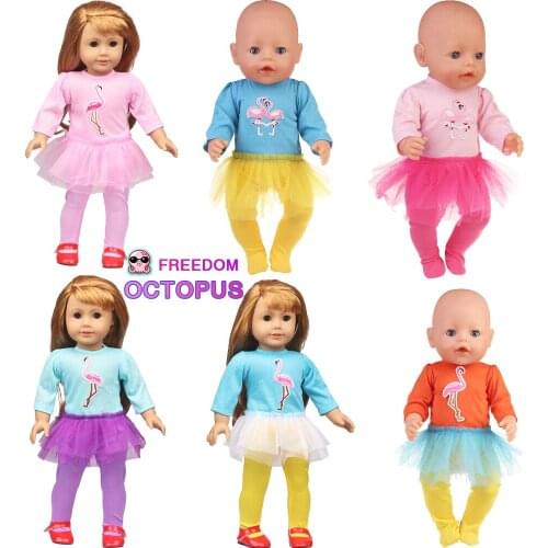 18 Inch American Doll Flamingo Dress With Leggings Dingle Double Flamingo Clothes Skirt For 43cm New Reborn Baby&OG Girl Dolls