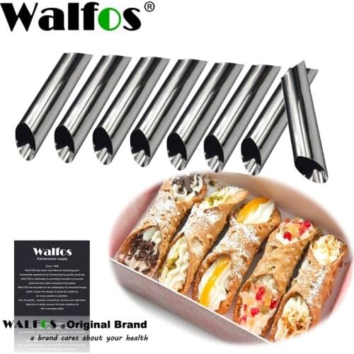 WALFOS 8 Pieces Cannoli Forms Dessert Pastry Cream Molds Stainless Steel DIY Baking Mold Cake Kitchen Mold Cooking Tool