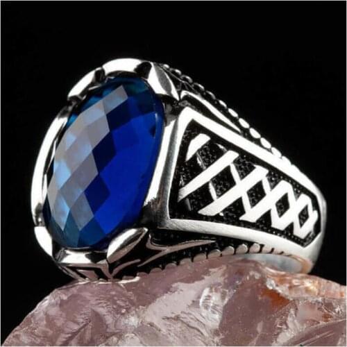 925 Sterling Silver Elegant Model With Small Stone Blue Zircon Men' Ring Exclusive Chic Accessory for Men Special Ring