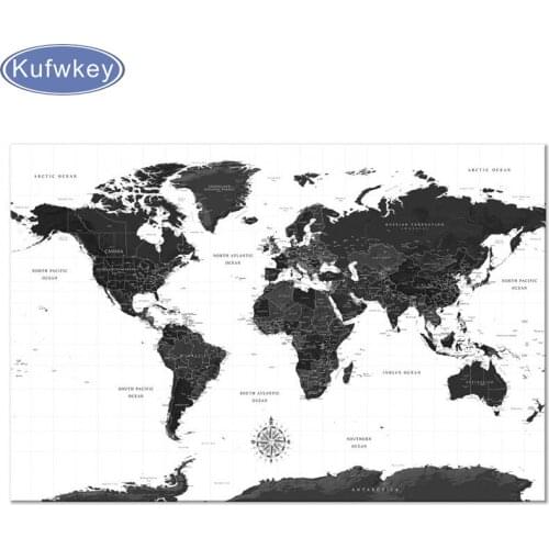 5D DIY Diamond Painting Full Square/round Black and White World Map Embroidery Sale Picture Rhinestone Diamond Mosaic Home Decor