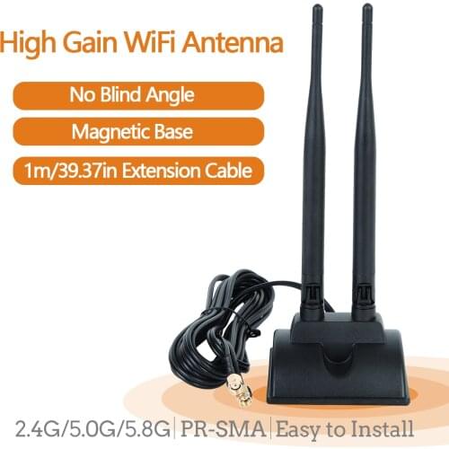 WiFi Antenna Dual Band 2.4GHz 5.8GHz with RP-SMA Connector Magnetic Base with Extension Cable for TP-Link Netgear Wireless Route