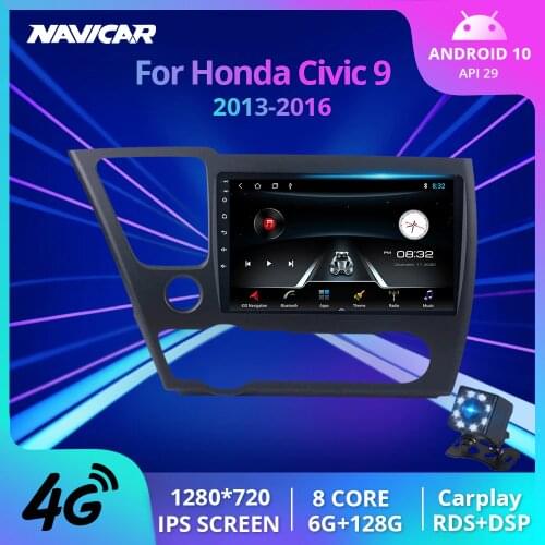 NAVICAR 2Din Android10 Car Radio For Honda Civic 9 2013-2016 GPS Navigation Stereo Receiver Auto Dadio Car Video NO 2DIN DVD IGO
