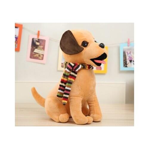 Large 42cm cartoon dog with scarf ,squatting dog plush toy soft throw pillow christmas gift b0139