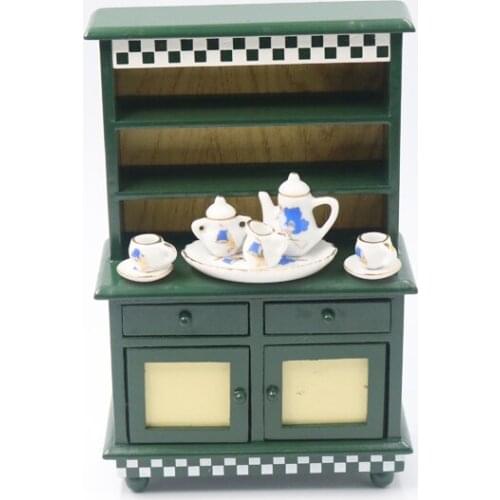 G07-X065 children baby gift Toy 1:12 Dollhouse mini Furniture Miniature rement Doll accessories wooden two drawers cabinet 1pcs