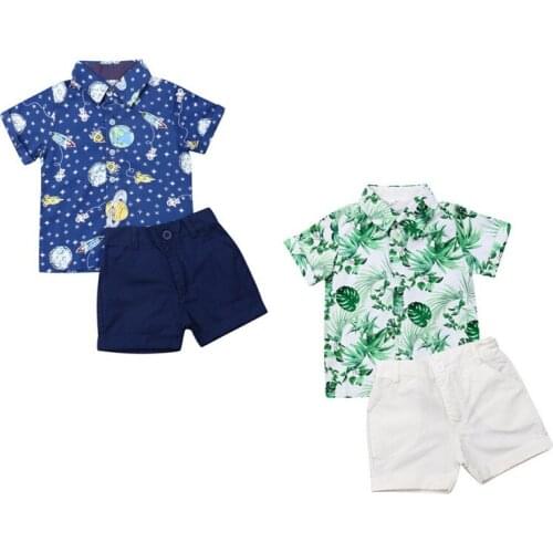 Kids Boy Casual Clothing Casual Toddler Kids Baby Boy Leaves Printed Button Tops Shirt Shorts Pants Outfits Boys Summer Clothes