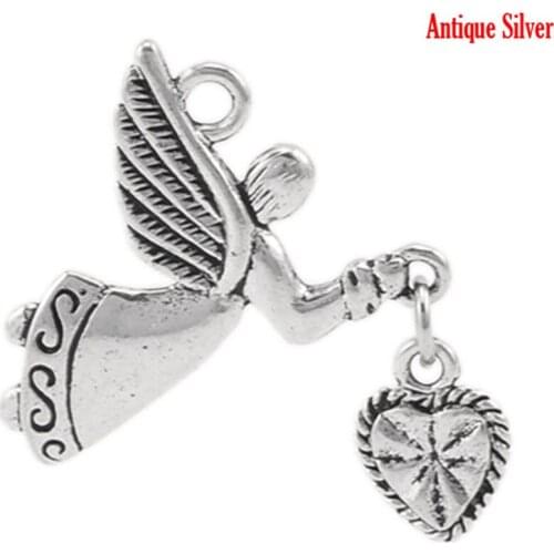 DoreenBeads Zinc metal alloy Charm Pendants Angel Silver Color 25.0mm(1") x 22.0mm( 7/8"), 2 PCs Hot new