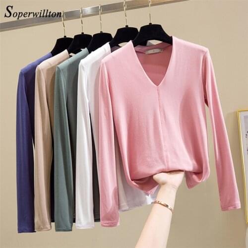 2020 T Shirts Female Soft Cotton Summer Women Tops Tees Long Sleeve undershirt Ladies Tshirt harajuku Womens Shirts Blue Green