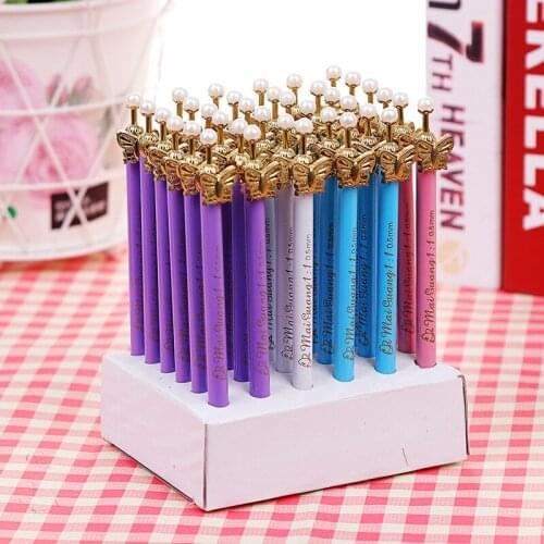 36 pcs/lot Kawaii Butterfly Pearl Metal Mechanical Pencil Cute 0.7mm Student Automatic Pen For Kid School Office Supply