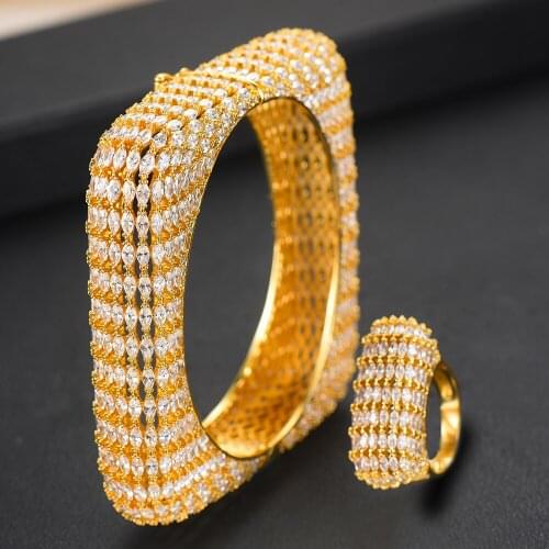 Kellybola Jewelry Luxury 2PCS Sets For Women Wedding Dubai Bridal Big Square Bangle Ring Jewelry Set Aretes de Mujer Modernos