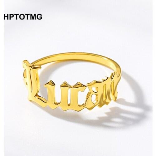 Custom Name Ring Stainless Steel Old English Fonts Rings For Women Personalized Adjustable Size Bff Jewerly anillos mujer