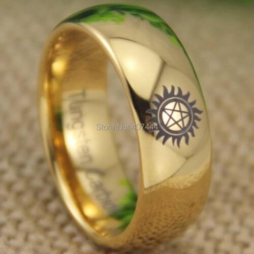 YGK Tungsten Ring YGK JEWELRY Hot Sales 8MM Supernatural New Mens New Fashion Gold Color Dome Tungsten Wedding Ring