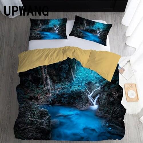 UPWANG 3D Bedding Set Waterfall Stream Forest Printed Duvet/Quilt Cover Set Bedcloth with Pillowcase Bed Set Home Textiles