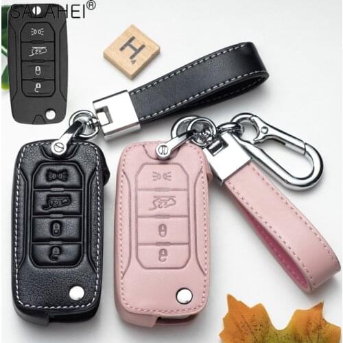 Leather Car Key Case Cover For Jeep Chrysler Renegade 2018 2019 Wrangler JL JLU Dodge Ram Caliber Nitro Patriot Pacifica Liberty