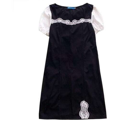 Lace color matching sexy slit retro summer square neck high waist slim dress