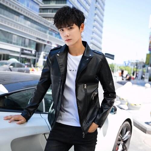 2021 autumn and winter mens leather jacket new wild youth handsome PU leather jacket Korean slim Side zipper leather jacket