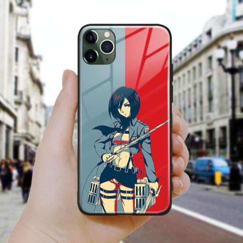 Shingeki No Kyojin AOT Mikasa Soft Silicone Glass Phone Case Cover Shell For iPhone SE 6 6s 7 8 Plus X XR XS 11 12 Mini Pro Max