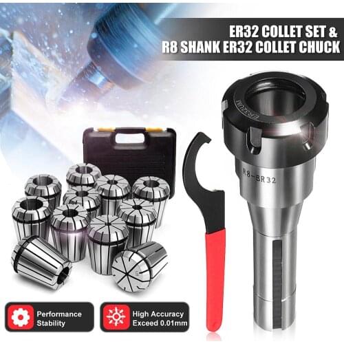 11pcs ER32 Spring Collet Set Precision Collet Set 3mm-19mm R8-ER32 7/16 Collet Chuck Holder Wrench