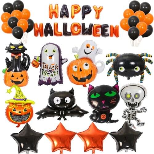 Halloween Balloons Kit DIY Big Spider Skull Bat Foil Pumpkin Balloon Pump Tassel for Halloween Party Home Decoration